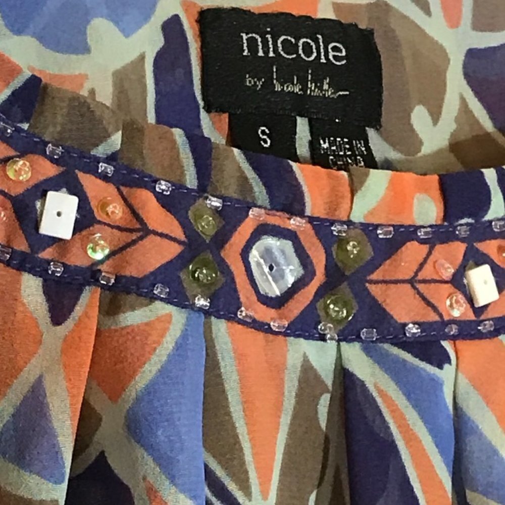 Nicole Miller Psychedelic Prairie Top Blouse Sheer Hippie Bohemian Size Small - Picture 4 of 8